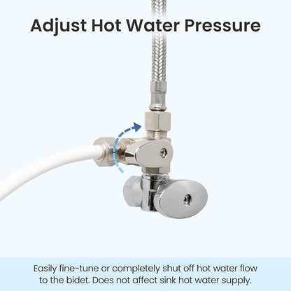 LUXE Bidet 3/8 x 3/8 x 8mm Hot Water Shut-Off Valve T-Adapter | Nickel Finish, Compatible with NEO & NEO Plus Series Bidet Attachments