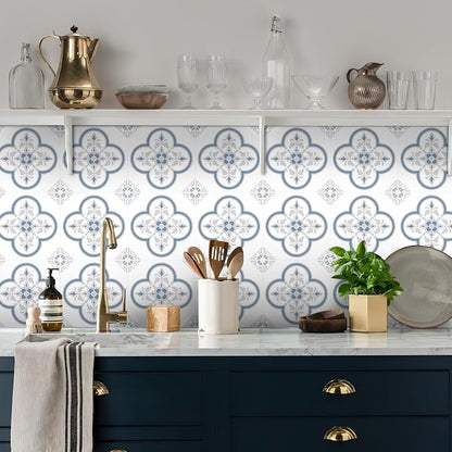 Peel & Stick Tile Stickers 12 PCS Self Adhesive Backsplash Decorative Wall Stickers for Kitchen Bathroom Tile Decals Waterproof & Removable 6" x 6" (Gray Flower)