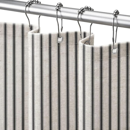 Farmhouse Striped Shower Curtain Black Vintage Linen Curtain 72"W X 72"L | Striped Shower Curtains with Linen Texture for Bathroom Decor