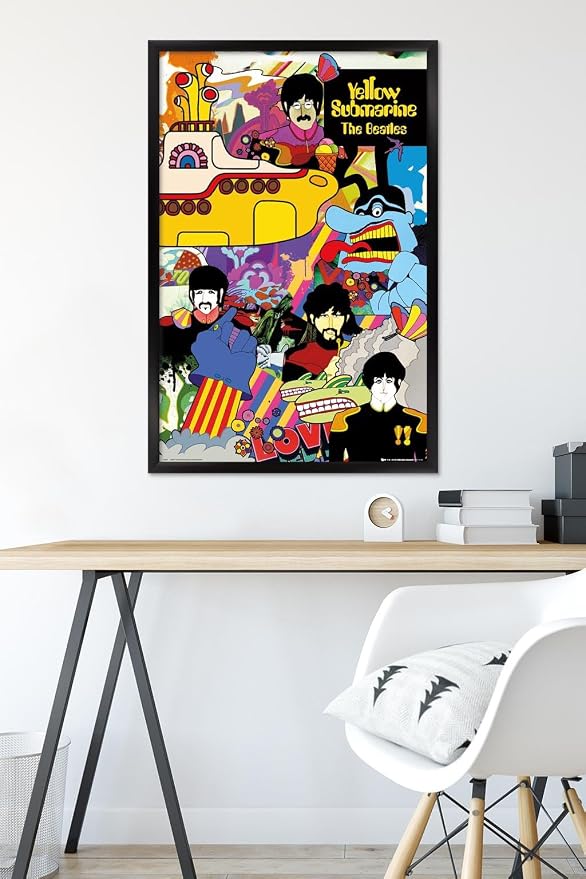 Trends International 24X36 The Beatles - Submarine Collage Wall Poster, 24" x 36", Black Framed Version