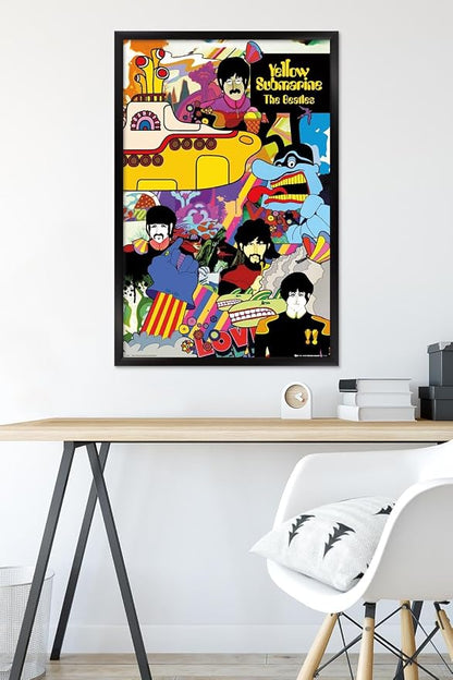 Trends International 24X36 The Beatles - Submarine Collage Wall Poster, 24" x 36", Black Framed Version