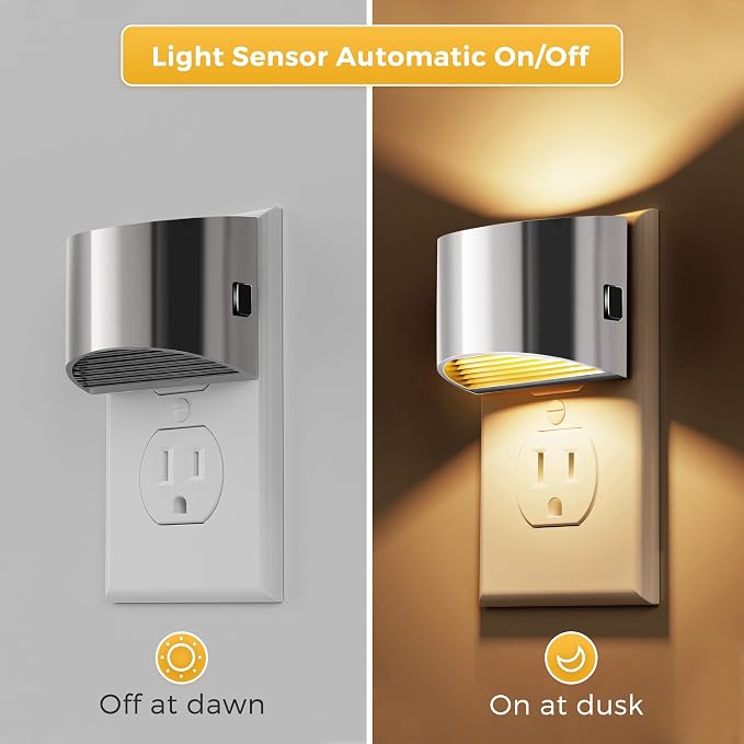 L LOHAS LED Night Lights Plug into Wall, Dimmable Night Light 2 Pack | Plug in Night Light with 3 Level Brightness, 3000K Soft White, Grey Housing