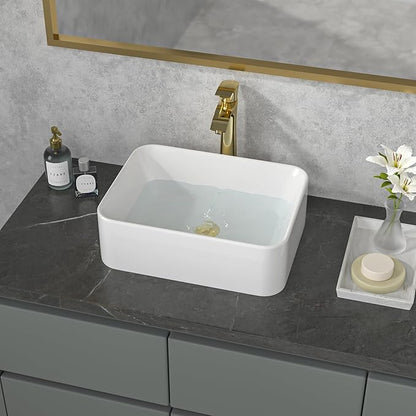 Sarlai Vessel Sink Rectangular - 16x 12 Inch White Bathroom Sink Above Counter Rectangle Modern Porcelain Ceramic Bathroom Vessel Vanity Sink Art Basin Glossy White