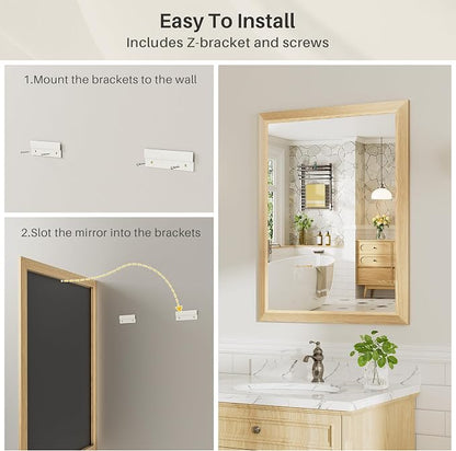 36x36 Inch Bathroom Mirror for Wall, Anti-Rust Oak Wood Grain Metal Framed Bathroom Mirrors for Over Sink,Rectangler Mirrors for Bathroom Vanity, Farmhouse, Bedroom, Living Room, Entryway Decor