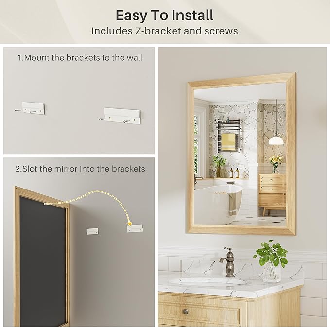 36x36 Inch Bathroom Mirror for Wall, Anti-Rust Oak Wood Grain Metal Framed Bathroom Mirrors for Over Sink,Rectangler Mirrors for Bathroom Vanity, Farmhouse, Bedroom, Living Room, Entryway Decor