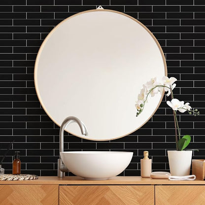 80-Piece Polished Black Thick PVC Peel and Stick Backsplash, 2" x 8" Waterproof Subway Tile Peel and Stick Wall Tiles for Kitchen and Bathroom