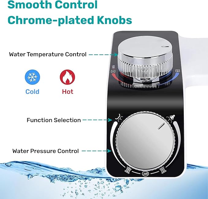 Hot and Cold Bidet Attachment for Toilet, Non-Electric bidet toilet attachment 3 Wash Modes with Adjustable Pressure Self-Cleaning Dual Nozzles for Enhanced Hygiene