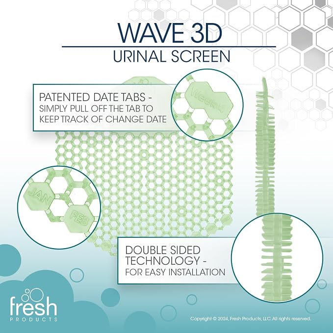 Fresh Products Wave 3D Urinal Screen Deodorizer, Herbal Mint, 10 packs | Anti-Splash Shield For Men Bathroom, 30-Day Odor Control With Beneficial Bacteria, Easy Double-Sided Install, Made In USA