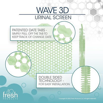 Fresh Products Wave 3D Urinal Screen Deodorizer, Herbal Mint, 10 packs | Anti-Splash Shield For Men Bathroom, 30-Day Odor Control With Beneficial Bacteria, Easy Double-Sided Install, Made In USA