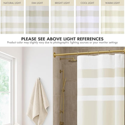 Madison Park Spa Waffle Weave Stall Shower Curtain, 36 x 72, Cream | Striped, Pieced Fabric Design, 3M Scotchgard Moisture Management, Hotel Quality, Modern, for Bathroom, OEKO-TEX Certified