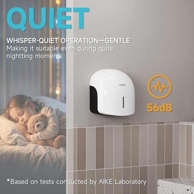 AIKE GentleAir Warm Hand Dryer,Low Noise for Home Bathroom,Cloud White | GentleAir Warm Dry,Plug-in Easy Install and Low Noise Experience for Home Bathroom,Smart and Sophisticated ABS Look,AK2637