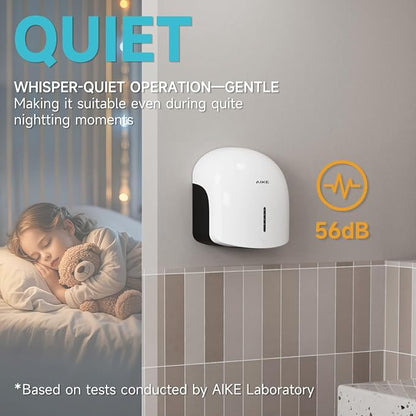 AIKE GentleAir Warm Hand Dryer,Low Noise for Home Bathroom,Cloud White | GentleAir Warm Dry,Plug-in Easy Install and Low Noise Experience for Home Bathroom,Smart and Sophisticated ABS Look,AK2637