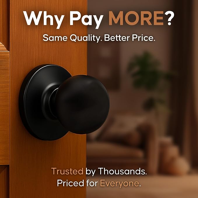 Copper Creek Colonial Passage Interior Door Knob – ANSI Grade-3 Certified, Modern Heavy Duty Handle, Easy Install and Reversible for Bedroom, Bathroom and Closets – Matte Black (3 Pack)