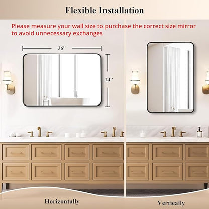Fabuday Bathroom Mirrors Over Sink 2 Pack- 36x24 Inch Black Matte Framed Mirrors Wall Mounted, Large Rectangle Vanity Mirror Metal Frame for Bathroom Double Sink, Farmhouse, Bedroom, Restroom