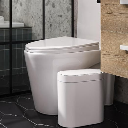 ELPHECO Bathroom Motion Sensor Trash can 2.5 Gallon Automatic Garbage Can, 9.5L Slim Plastic Smart Trash Bin with Lid Bathroom Decor, Sensor Garbage can for Bedroom, Kitchen, Office, White