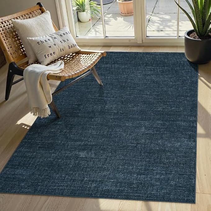 Garvee Washable Living Room Area Rugs 4x6 Kids Rugs for Bedroom, Navy | Modern Solid Color Non Slip Backing Low Pile Non Shedding Stain Resistant Neutral Soft Rug for Entryway Dining Room Dorm