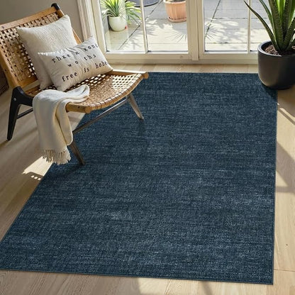 Garvee Washable Living Room Area Rugs 4x6 Kids Rugs for Bedroom, Navy | Modern Solid Color Non Slip Backing Low Pile Non Shedding Stain Resistant Neutral Soft Rug for Entryway Dining Room Dorm