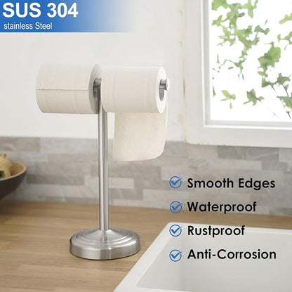 RUMOSE Brushed Nickel Hand Towel Holder Stand Countertop Towel Rack | 13 Inch Bathroom Kitchen Vanity T-Shape Towel Stand Free Standing Stainless Steel Towel Bar Towel Ring