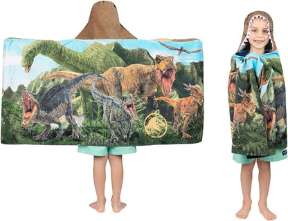 Jurassic World Dominion Soft Bath/Pool/Beach Cotton Terry Hooded Towel Wrap, 24 Inches x 50 Inches, By Franco Kids