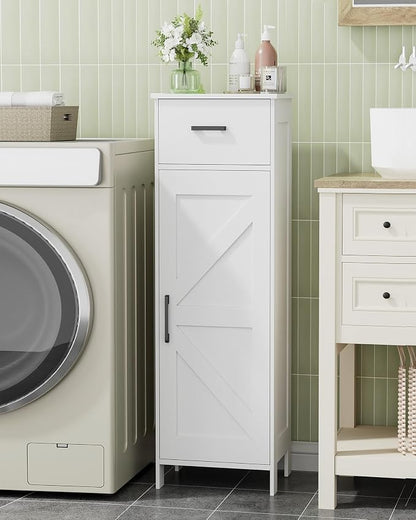 Homhedy Bathroom Storage Cabinet with Drawer & Adjustable Shelf | Freestanding Storage Cabinet for Bathroom, Entryway, Living Room & Kitchen, White, 11.8"W
