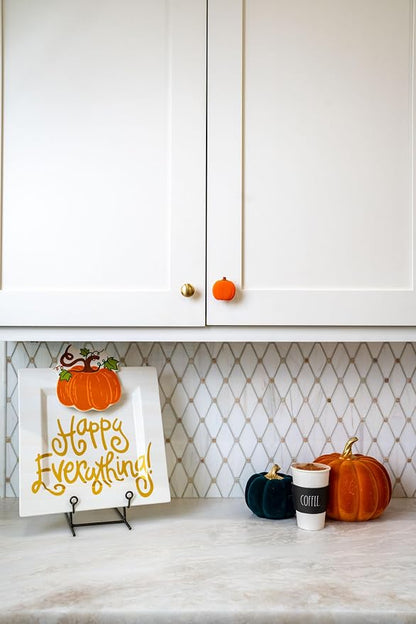 Knobēz 12pk Pumpkin Decorative Knob Covers - Autumn Cabinet Decorations | Fits 1 to 1.5 in round or square hardware, stretchable fabric sleeves for kitchen, bathroom, and seasonal home decor