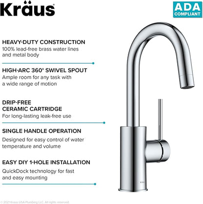 KRAUS Oletto Single Handle Kitchen Bar Faucet in Chrome Finish, KPF-2600CH