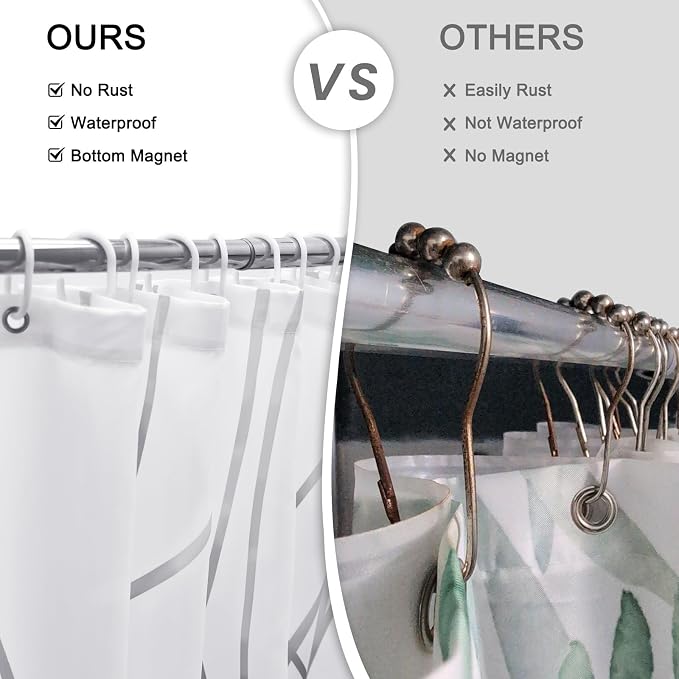 Striped Shower Curtain for Bathroom, Ombre Grey White, 72"W x 72"L | with Hooks, Modern Hotel Style, Water Repellent, Washable, Weighted Hem