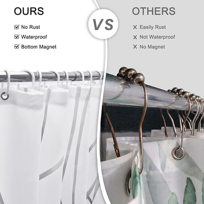 Striped Shower Curtain for Bathroom, Ombre Grey White, 72"W x 72"L | with Hooks, Modern Hotel Style, Water Repellent, Washable, Weighted Hem