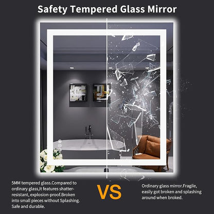 LOAAO 32"X36" LED Bathroom Mirror with Lights, UL Listed | Anti-Fog, Dimmable, 3 Color Temperature, Backlit + Front Lit, Memory Function, Tempered Glass