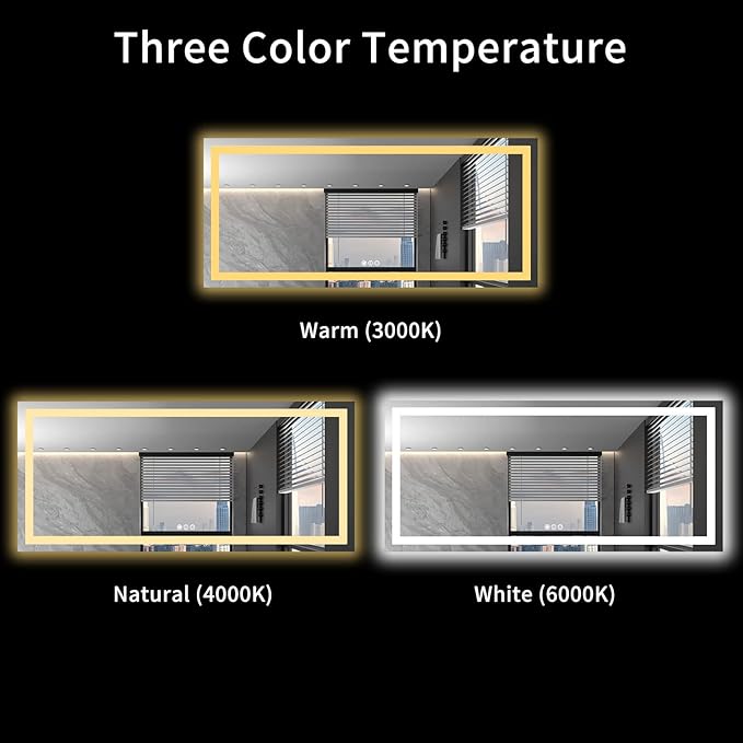 LOAAO 72"X32" LED Bathroom Mirror with Lights, UL Listed | Anti-Fog, Dimmable, 3 Color Temperature, Backlit + Front Lit, Memory Function, Tempered Glass