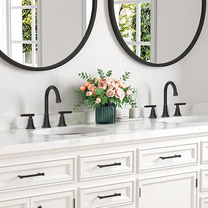 Bathroom Faucet 3 Hole, ORB Faucets with Pop-up Drain and Supply Lines | Hurran Stainless Steel Lead-Free Widespread Bathroom Sink Faucet for Vanity RV Restroom Laundry Outdoor Utility Sink