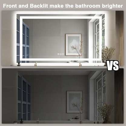 EchosLife 55"x30" LED Bathroom Mirrors for Wall | Backlit + Front Lit, Anti-Fog, Stepless Dimmable, 3 Colors, Memory, Tempered Glass, UL Listed, Horizontal/Vertical