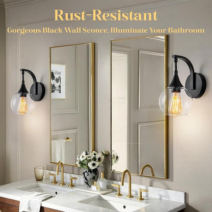 1-Light Bathroom Wall Sconces,Matte Black Sconces Wall Lighting | with Clear Glass Shade, Modern Vanity Light Fixtures, Indoor Lamp Wall Mount Light for Mirror, Bedroom, Bathroom