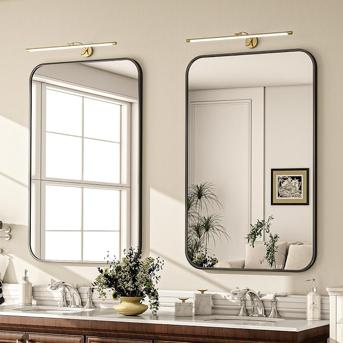 24x36 Inch Black Bathroom Vanity Mirror for Over Sink | Rectangle Wall Mirror for Bathroom with Round Corner, Hangs Horizontally Vertically for Living Room, Bedroom as Home Decor