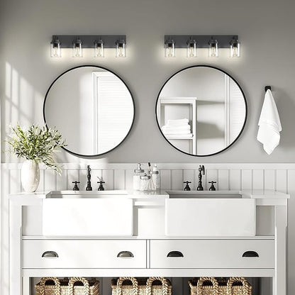 Espird Bathroom Vanity Light, 4 Light Matte Black Vanity Light with Clear Glass Shade, 30in Farmhouse Vanity Light, Bathroom Lighting Fixtures Over Mirror for Bathroom
