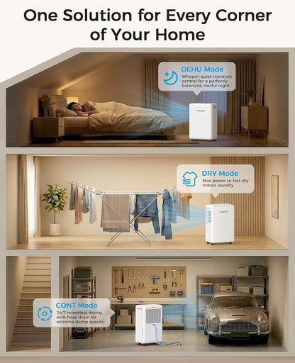 30 Pint Dehumidifier for Basement with Drain Hose Up to 2000 Sq.ft | Quiet Dehumidifiers for Home Large Room Bedroom Bathroom RV, Smart Humidity Control, 3 Modes, 24H Timer, Auto Defrost