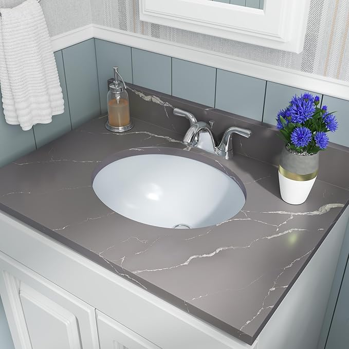 MSI 17.0” (L) x 14.125” (W) x 7.75” (H) Oval Porcelain Ceramic Undermount Bathroom Vanity Vessel Sink, Bisque