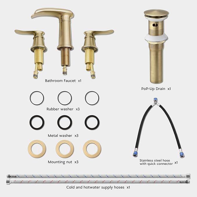 BWE Waterfall Bathroom Faucet, Brushed Gold 8 Inch Widespread Bathroom Sink Faucet Two-Handle with Pop-up Drain, for Vanity, Lavatory Sink