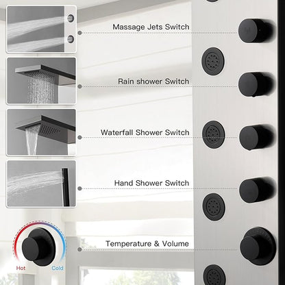 Homevacious Shower Panel Tower System with Rainfall Shower Head 5 Body Jets and Handheld Shower Head Modern Massage Shower System Brushed Nickel