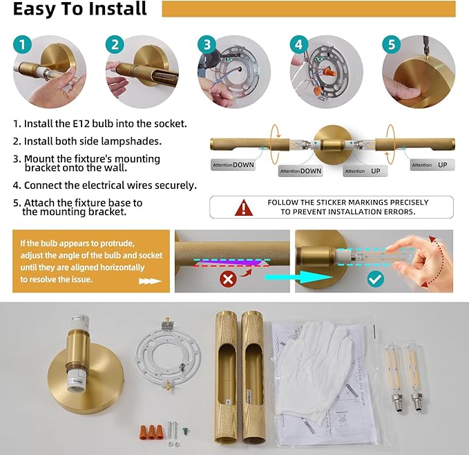 Museum Gallery Bathroom Picture Light - 19 Inch Long Gold Brass Dimmable Hardwired Wall Sconces with E12 Bulb - Frame Pictures Art Deco Sconce Lights for Painting Photo Artwork Library Vanity Over