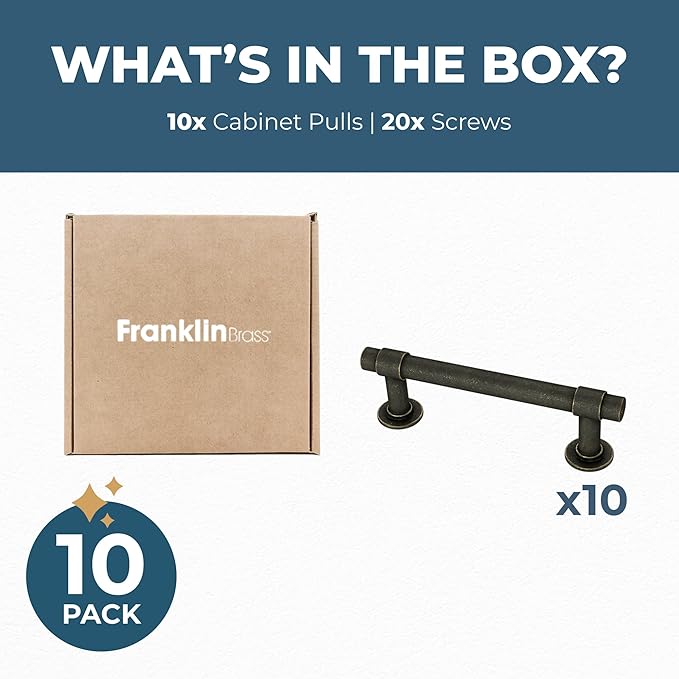 Franklin Brass Francisco (10-Pack) Cabinet Handles 3" Hole Center Pulls | Warm Chestnut Hardware for Kitchen Drawers, Dressers, Furniture P29520K-WCN-B