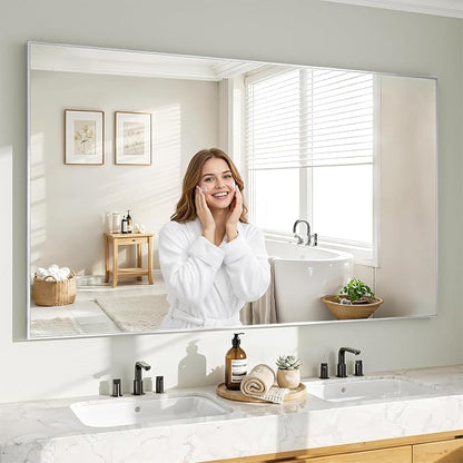 Koonmi Silver Rectangle Wall Mirror, 36x60 Inch Bathroom Mirror, Aluminum Frame Vanity Mirror for Entryway, Living Room, Bedroom Bathroom, Hangs Horizontally or Vertically