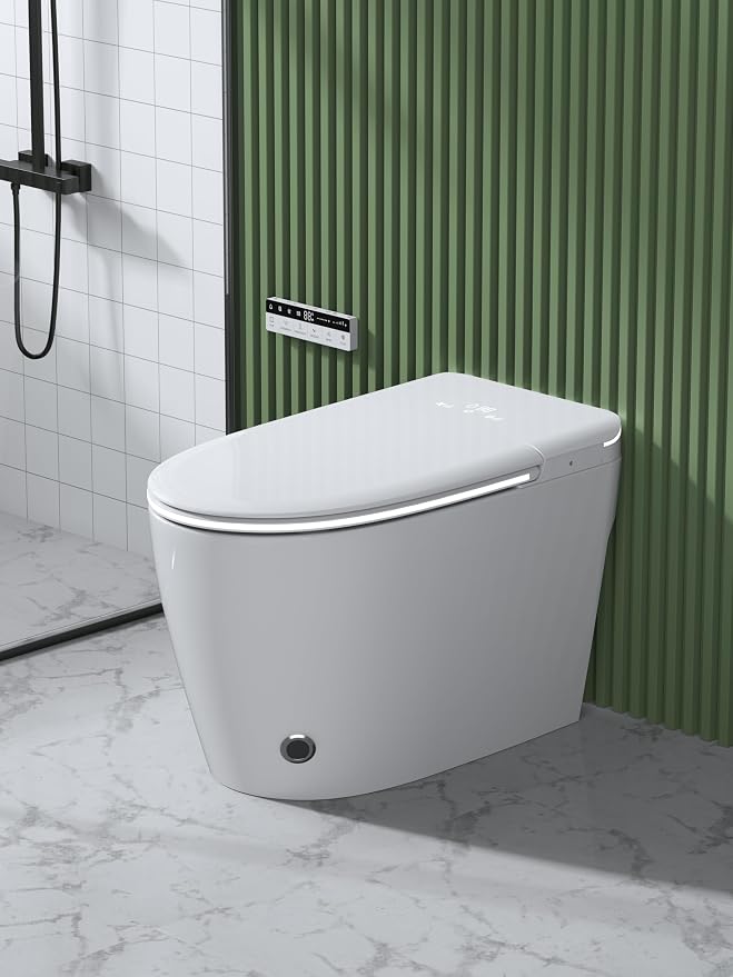 Smart Toilet with Bidet Built in,Heated Seat with Instant Warm Water Sprayer & Air Dryer, LED Display Foot Sensor & Auto Flush Night Light
