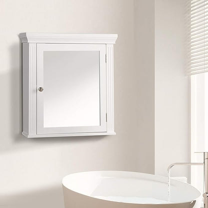 Teamson Home Stratford Wooden Bathroom Furniture, Mirrored Wall Medicine Cabinet, White
