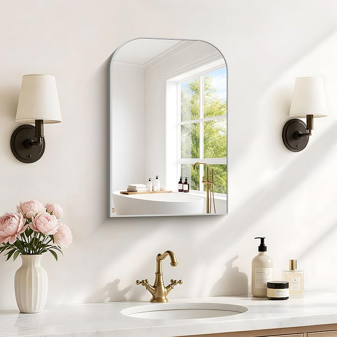 YIROMAN Bathroom Mirrors for Over Sink,16"x24" Silver Vanity Mirror | Thin Brushed Aluminum Frame,HD tempered glass, Rectangular,Rounded & Right-angle Corners,Sink,Entryway,Bedroom
