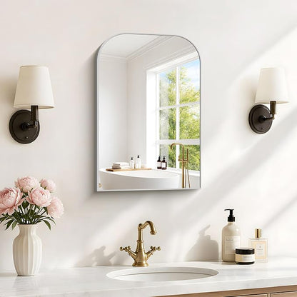 YIROMAN Bathroom Mirrors for Over Sink,16"x24" Silver Vanity Mirror | Thin Brushed Aluminum Frame,HD tempered glass, Rectangular,Rounded & Right-angle Corners,Sink,Entryway,Bedroom
