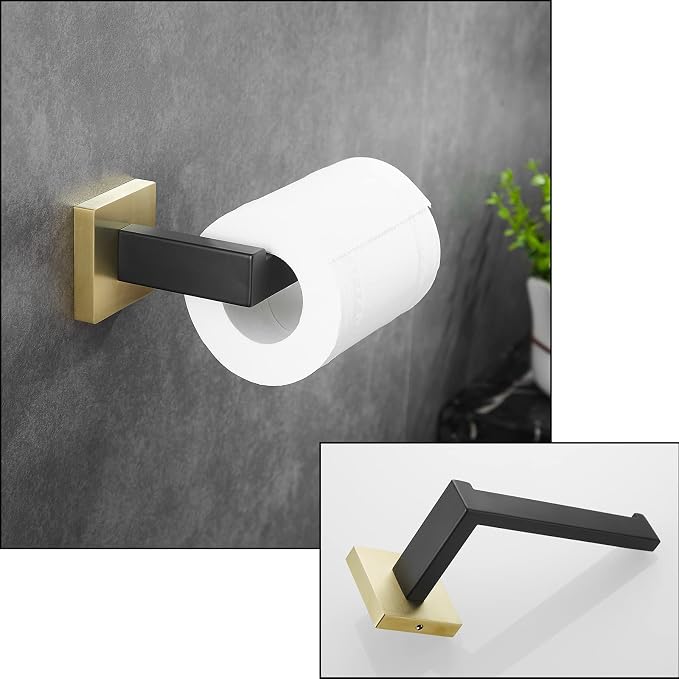 Bathroom Hardware Set 23.6-Inch Towel Bar,2pcs Towel Hook,Toilet Paper Holder,Hand Towel Holder Stainless Steel Black/Gold Bathroom Accessories GTS3190BBG