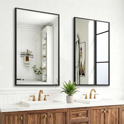 Bathroom Mirror for Wall, 36"x24" Black Vanity Mirror | Sturdy Rectangular Metal Frame, HD Tempered Glass, Hangs Horizontally or Vertically in Bedroom, Living Room, Entryway