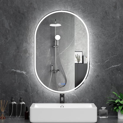 Oval LED Bathroom Mirror, 26"x 42" Frameless Lighted Mirror | LED Mirror with Front Light & Backlit, Anti-Fog, Dimmable Wall Mounted Lighted Mirror, Pill-Shaped Smart Bathroom Mirror
