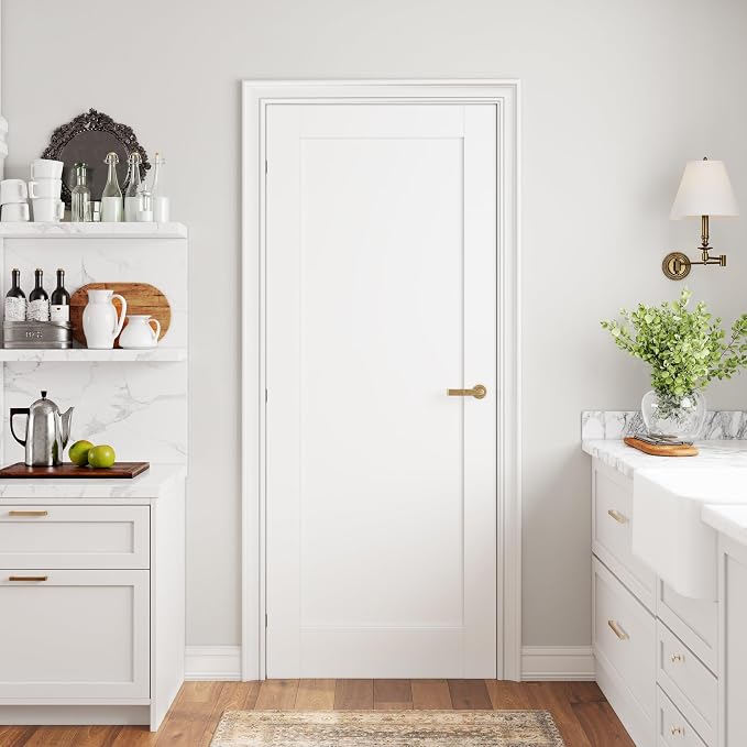 SMARTSTANDARD 30" x 80" Slab Door, Solid Core Interior Door, Pre-Assembled | 1-Panel without Hardware Kit, White Primed Shaker for Pantry, Bathroom, Laundry, Paintable Surface